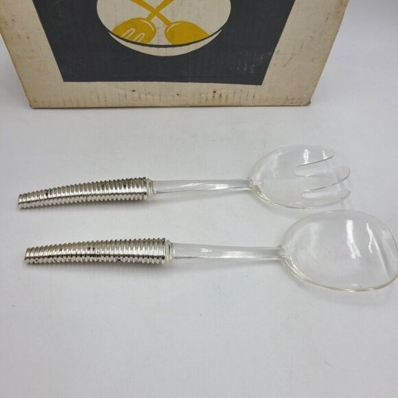 Vintage Mid Century Thermo-Temp 3 Piece Salad Set 12" Bowl Utensils Fiberglass - Picture 5 of 10